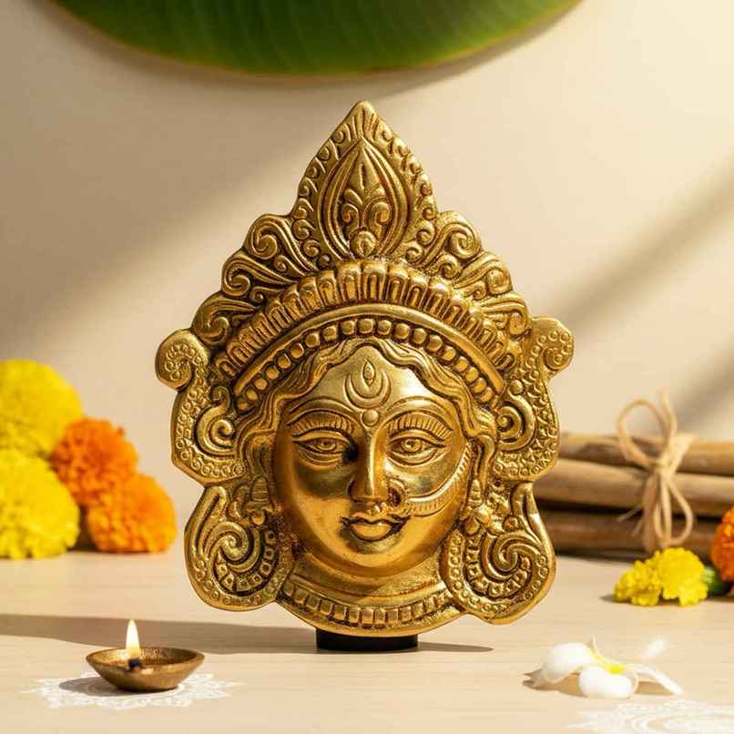 Maa Durga Face for Wall/Door Hanging | 6 inch | Metal Idol | Gold | ServDharm