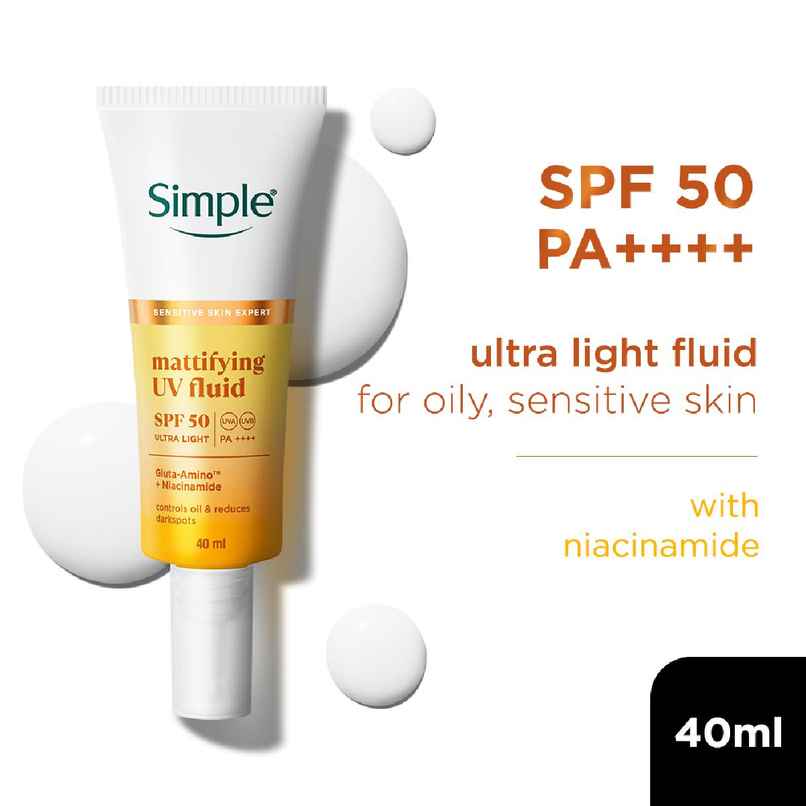 Simple Mattifying UV Fluid SPF 50 PA++++ with Niacinamide Sunscreen for Oily & Sensitive Skin