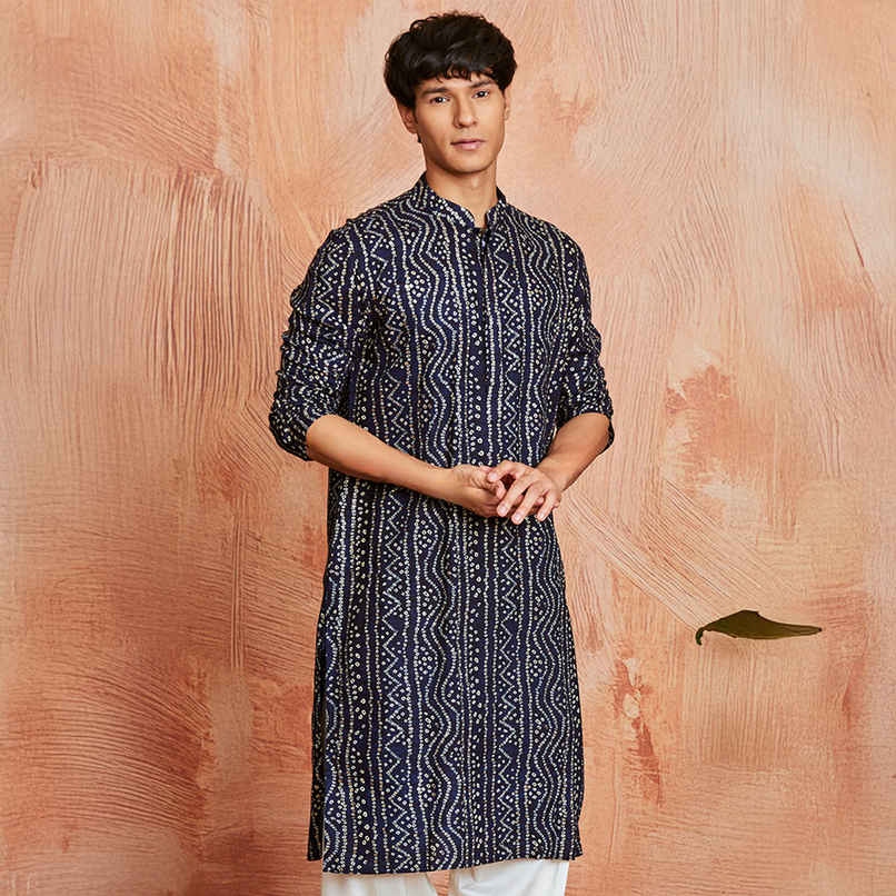 Vastramay Men's Rayon Kurta | Navy Blue - L