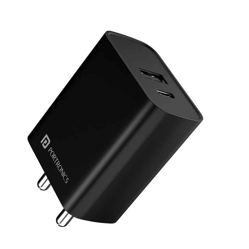 Portronics Adapto 70 - 33W Adapter with Dual Output | Black