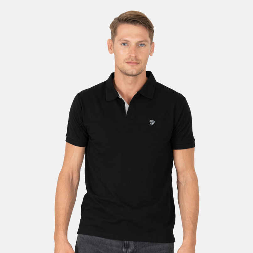 Lux Cozi Men's Solid Cotton Polo T-shirt | Black - S