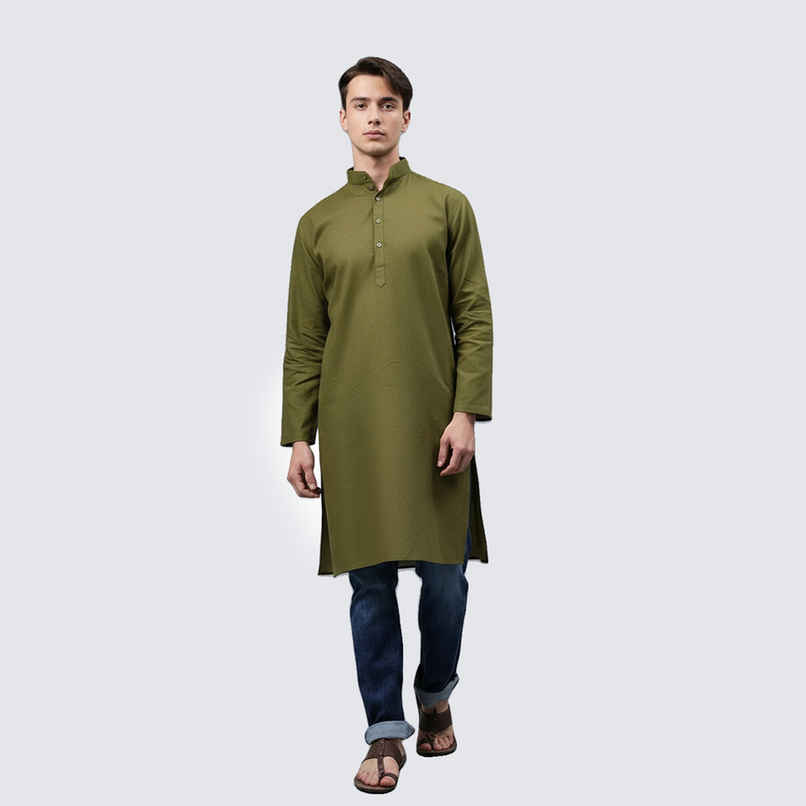Mad Over Print Men's Kurta | Olive Green - XL
