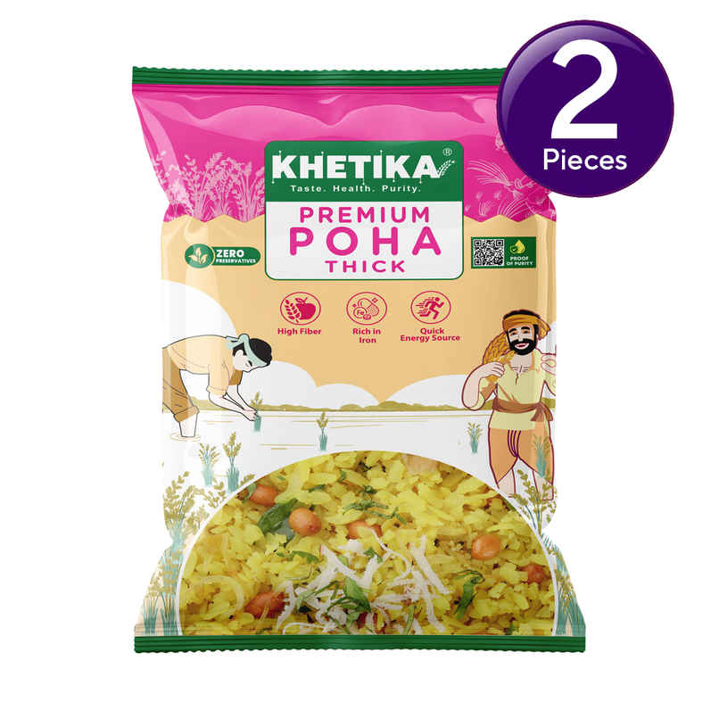 Khetika Premium Thick Poha (Flattened Rice) | High in Fiber | Zero Preservatives Combo Khetika Premium Thick Poha (Flattened Rice) | High in Fiber | Zero Preservatives Combo