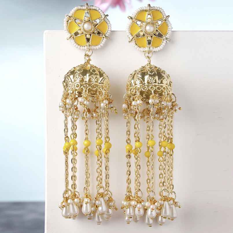 Karatcart Women's Jhumki Earrings Yellow and Gold One Size | 33017775