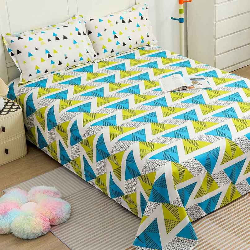 Story@home 144 TC Cotton Double Abstract Flat Bedsheet | Green, White | 98 x 89 in