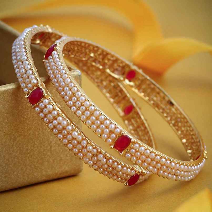 Sukkhi Delightful Gold Plated Pearl Bangles for Women - 2.4 Sukkhi Delightful Gold Plated Pearl Bangles for Women - 2.4