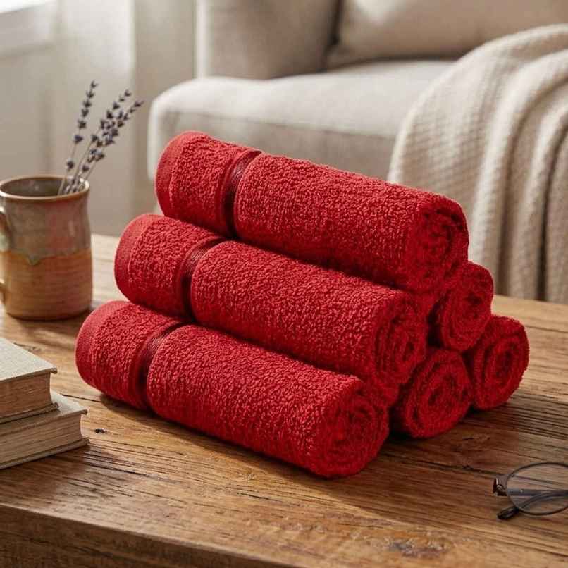 Story@Home 100% Cotton 450 6 Piece Face Towel Wine Red Solid Story@Home 100% Cotton 450 6 Piece Face Towel Wine Red Solid