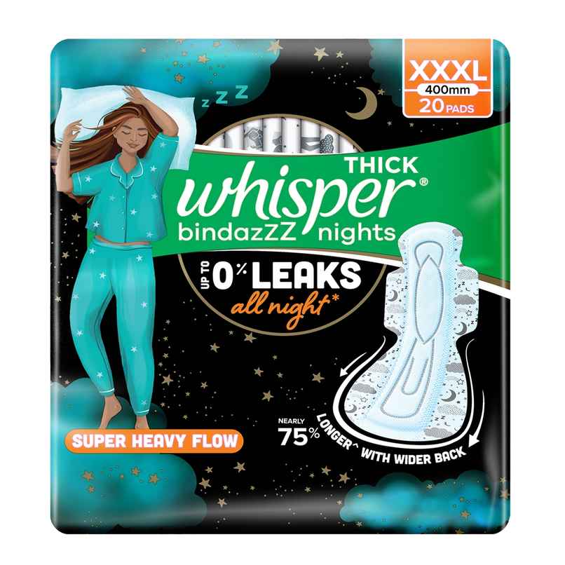 Whisper Bindazzz Nights Sanitary Pads | XXXL | 20 pcs