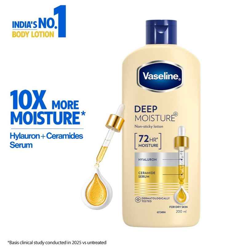 Vaseline Deep Moisture Body Lotion With Ceramide Hyaluron | 10X More Moisture | For Dry Skin Vaseline Deep Moisture Body Lotion With Ceramide Hyaluron | 10X More Moisture | For Dry Skin