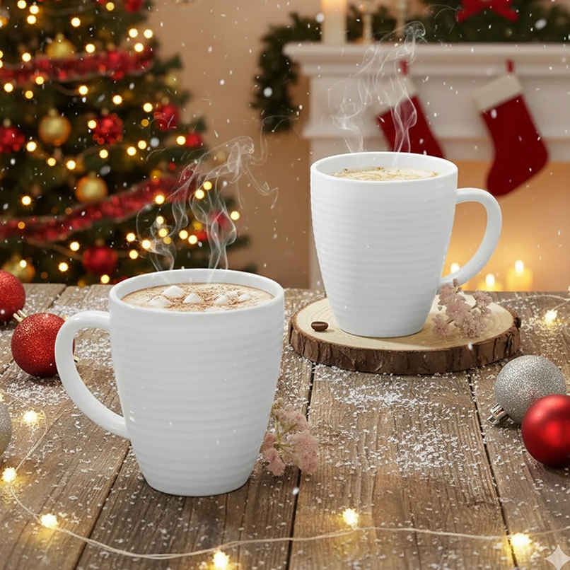 Larah By Borosil Orbit Opalware Set Of 2 Tea/Coffee Mugs, 240Ml Each, Microwave & Dishwasher Safe