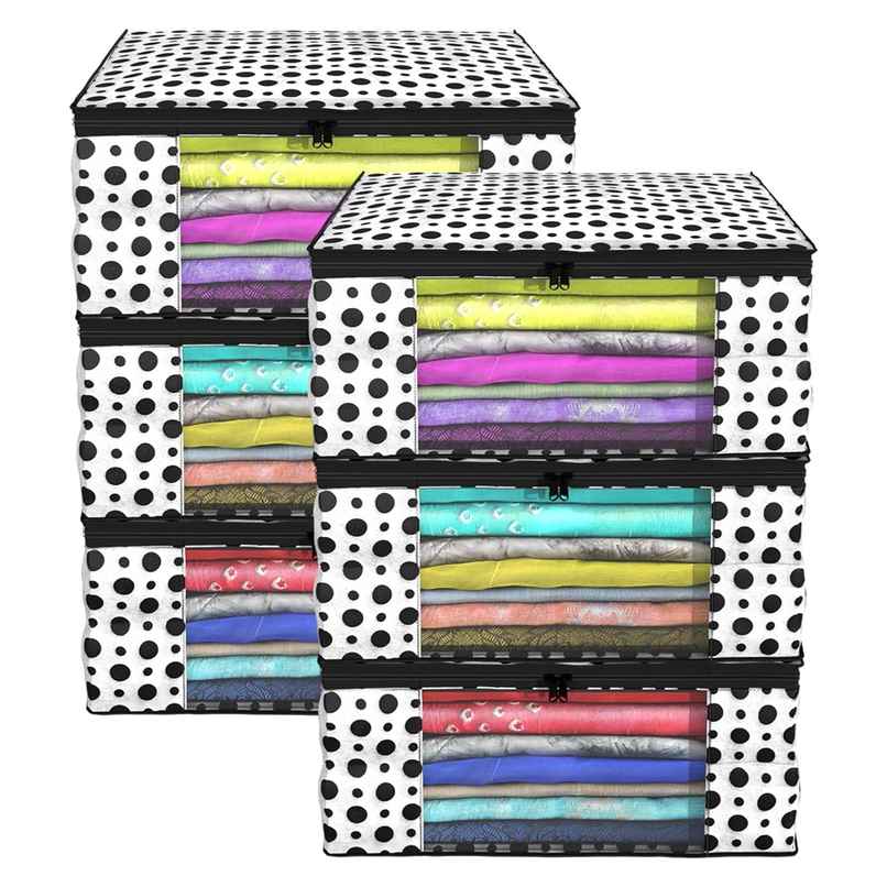 Kuber Industries Pack of 6 Polka Dots Clothes Organizer For Saree | Shirts | Suit|Black and White