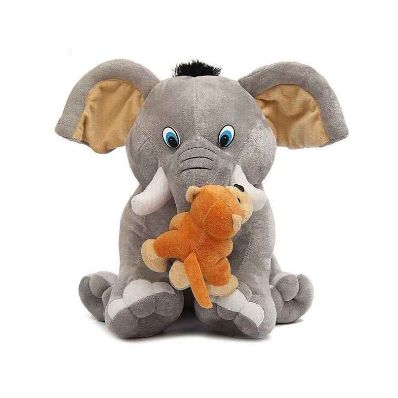 Dearjoy Baby Elephant With Monkey Soft Toy Grey - Height 35Cm Dearjoy Baby Elephant With Monkey Soft Toy Grey - Height 35Cm
