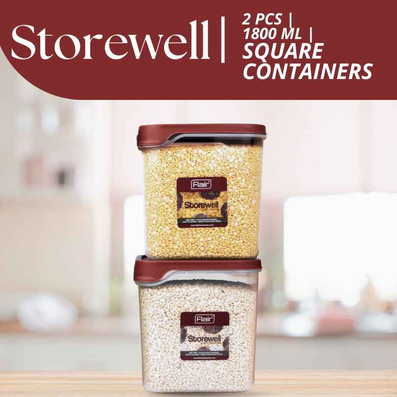 Flair Plastic Storewell Square Food Storage Containers 1800Ml - Set Of 2 (Maroon) Flair Plastic Storewell Square Food Storage Containers 1800Ml - Set Of 2 (Maroon)