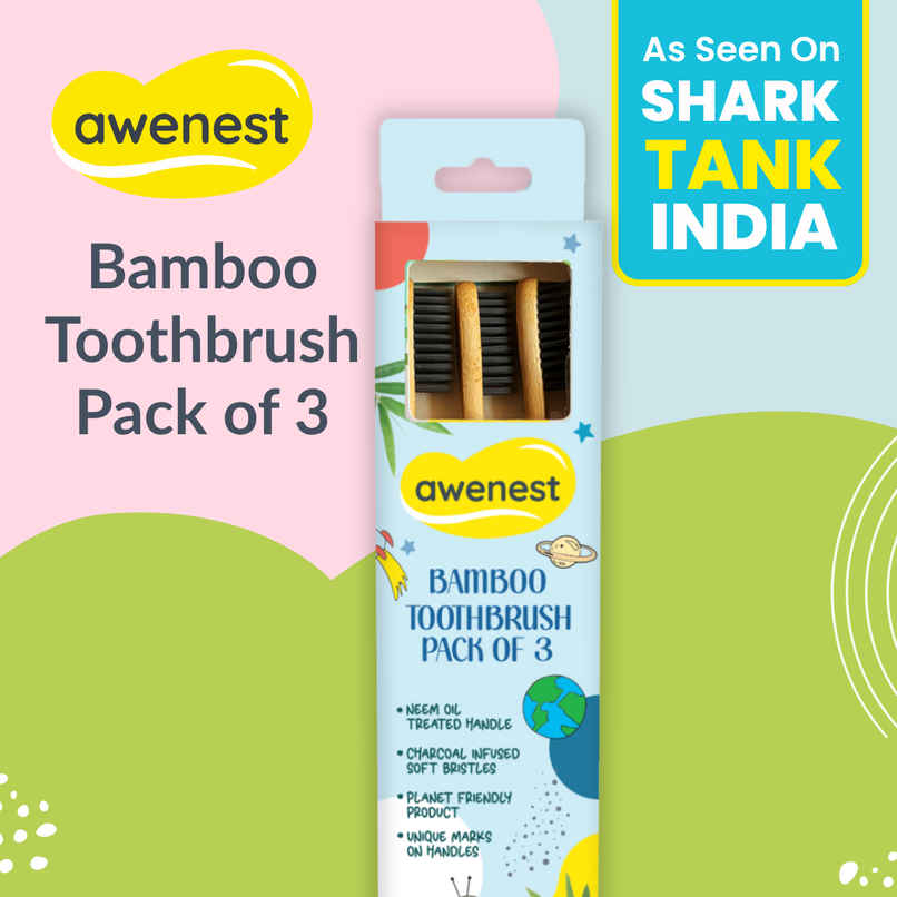 Awenest Bamboo Toothbrush With Charcoal Activated Soft Bristles