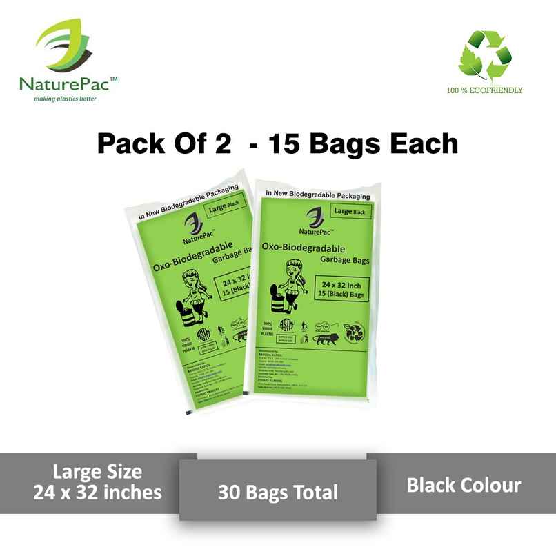 NaturePac Garbage Bag - Large| Black| Biodegradable 30 Pcss Pack of 2