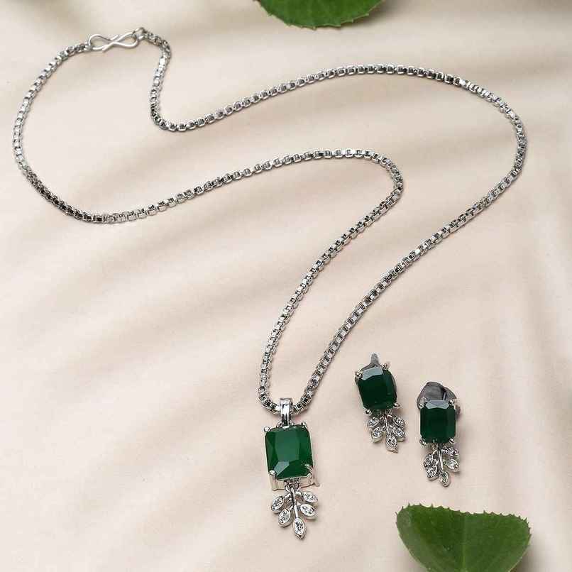 Zeneme Rhodium-Plated American Diamond Studded Jewellery Set For Women & Girls