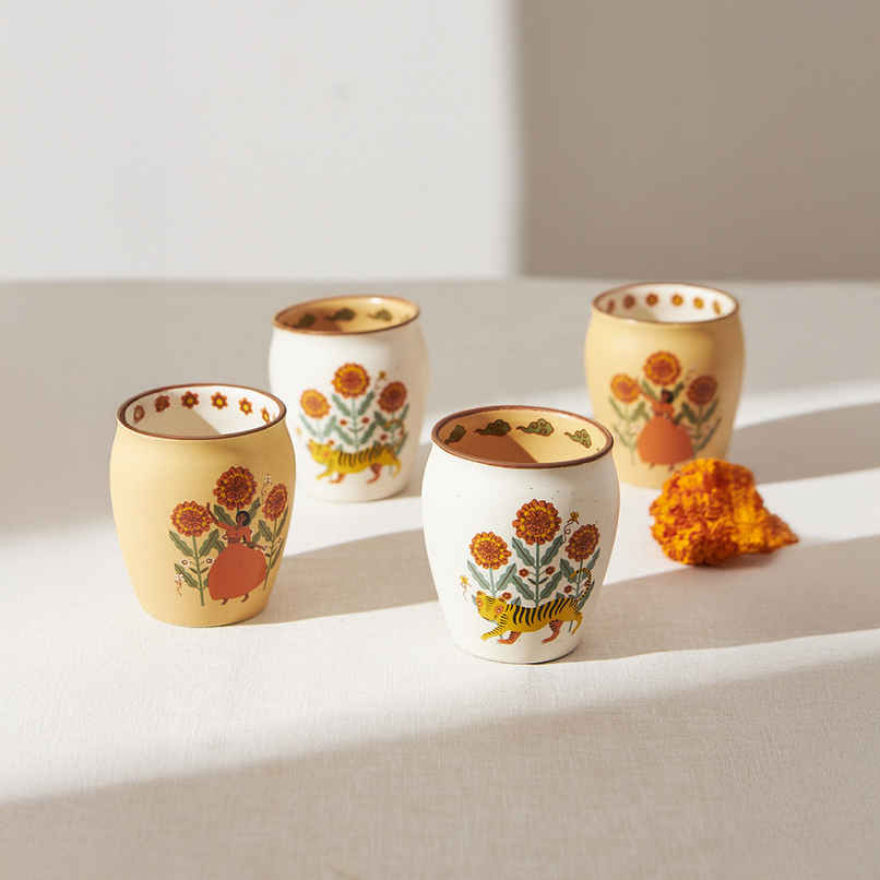 Chumbak Marigold Ceramic Kulhad Set | Multicolour | 300 ml Chumbak Marigold Ceramic Kulhad Set | Multicolour | 300 ml