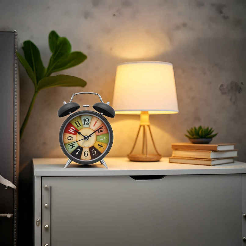Perpetual Table Clock Retro Twin Bell Metal Frame Alarm Clock | Black Vintage | 4.5 x 1.5 in Perpetual Table Clock Retro Twin Bell Metal Frame Alarm Clock | Black Vintage | 4.5 x 1.5 in