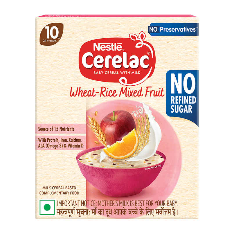 Nestle Cerelac Wheat Rice Mixed Fruit Baby Food Cereal | No Refined Sugar & No Preservatives | 10-24 Months