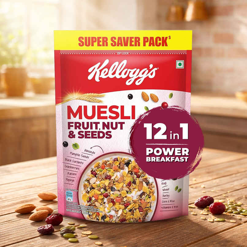 Kellogg's Muesli Fruit Nut & Seeds | 12 In 1 Power Breakfast | No Maida | No Palm Oil | India's No 1 Muesli