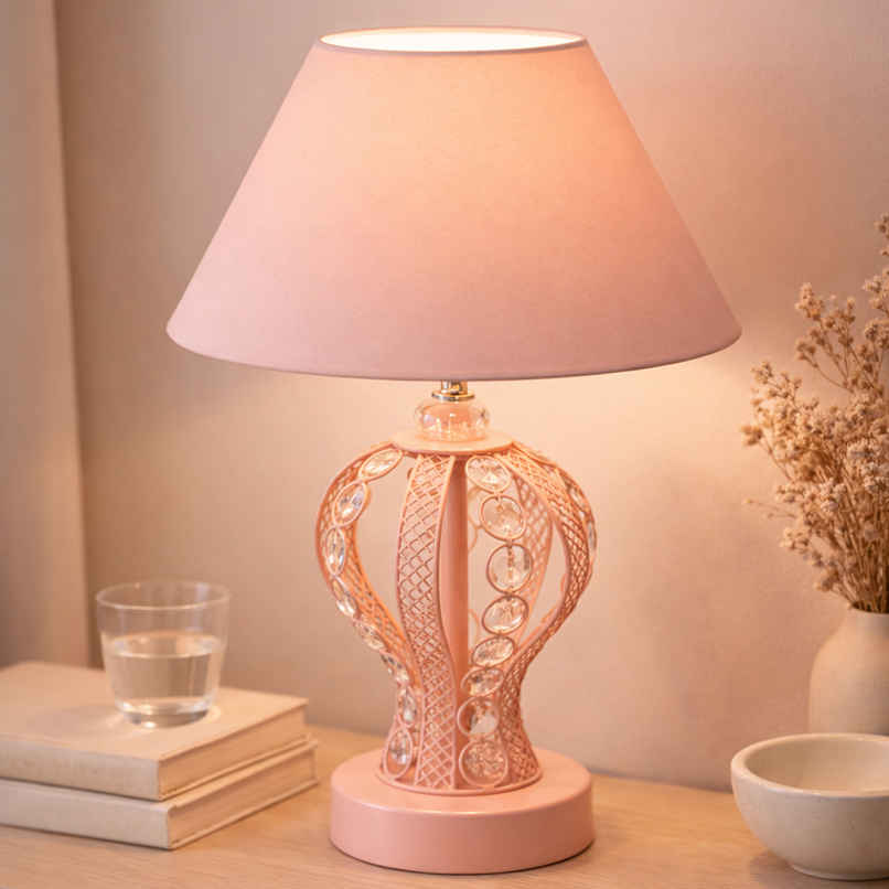 Homesake Modern Pink Cone Crystal Table Lamp | Round Globe | Bedside & Living Room