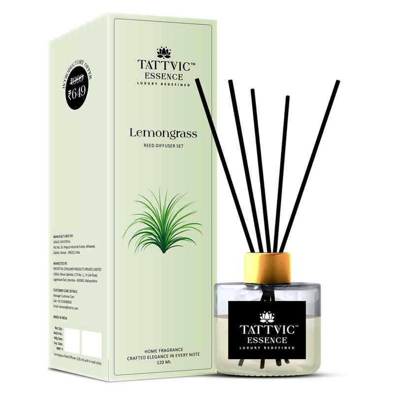 Tattvic Essence Luxury Reed Diffuser Set, Lemongrass| Helps Focus Tattvic Essence Luxury Reed Diffuser Set, Lemongrass| Helps Focus