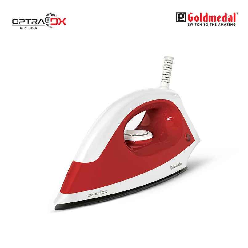 Goldmedal Optra DX 1000W Dry Iron, Non stick Weilburger Premium Coated Soleplate | Red & White
