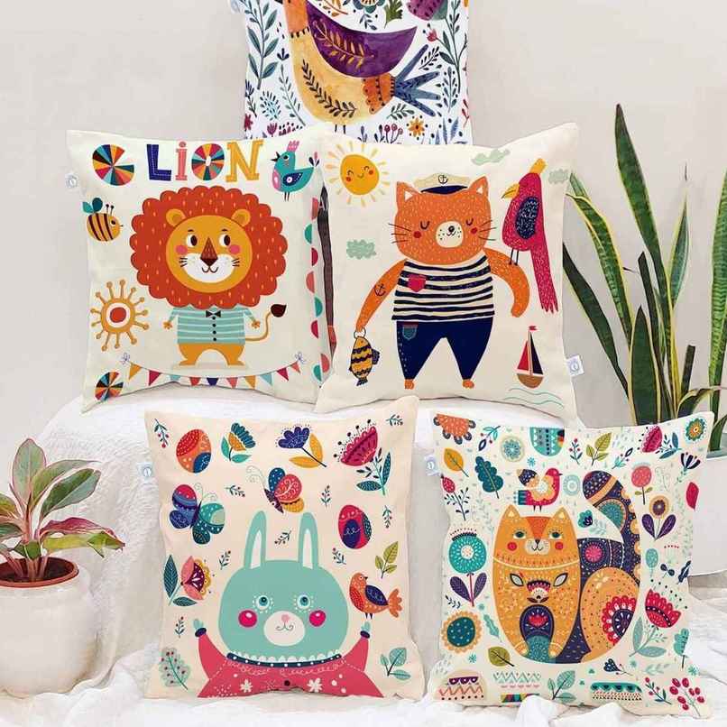 CasaCraft Pepperfry Multicolor Cotton Canvas Animal 16x16 inches Cushion Covers CasaCraft Pepperfry Multicolor Cotton Canvas Animal 16x16 inches Cushion Covers