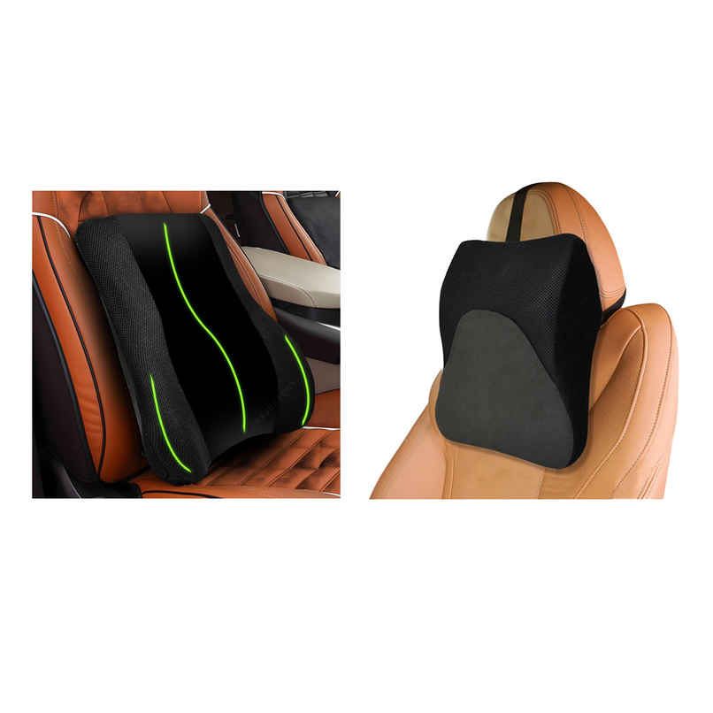 Trajectory Back Support For Chair & Car Seat, Orthopedic Lumbar Support Memory Cushion (1pc) & Trajectory Car Headrest Pillow In Memory Foam For Orthopedic | Neck Pain Pillow (1pc) Combo
