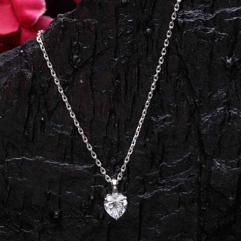 Clara 925 Sterling Silver White Gold Plated Heart Solitaire Pendant Chain Necklace