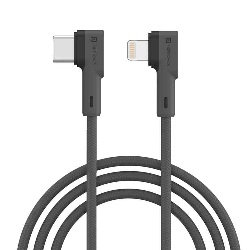 Portronics Konnect L Type-C to 8 Pin USB PD Cable Grey Portronics Konnect L Type-C to 8 Pin USB PD Cable Grey