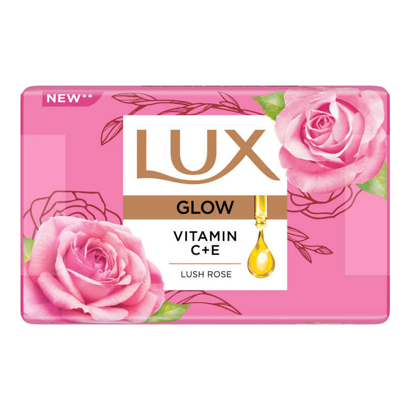 LUX Lush Rose Glowing Bathing Soap Bar with Vitamin C & E For Visibly Glowing Skin