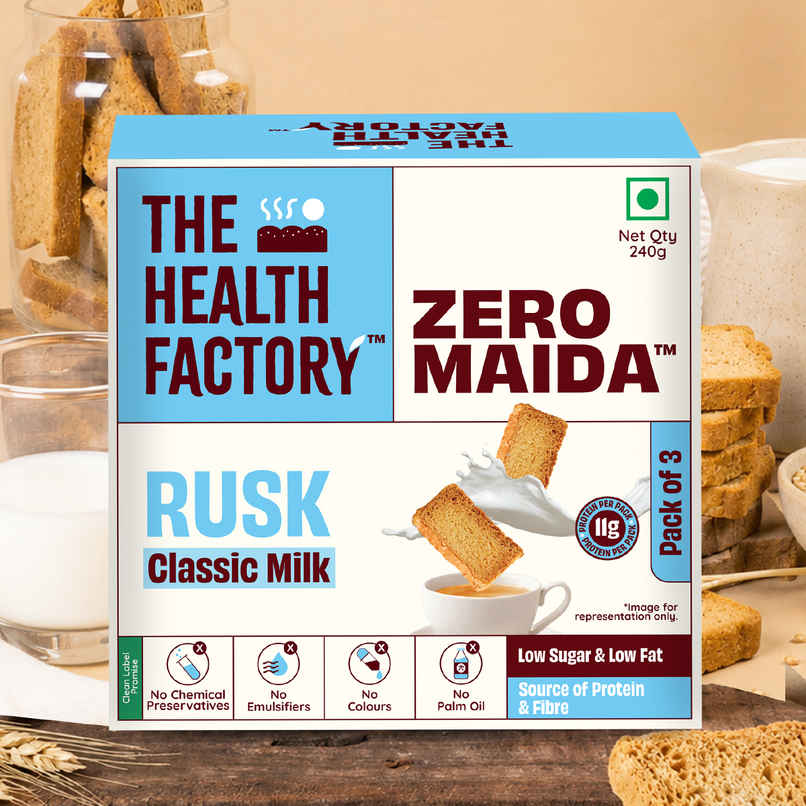 The Health Factory Milk Rusk | Zero Maida | Source of Protein & Fibre | Wheat Rusk Toast | Tea Time Snack The Health Factory Milk Rusk | Zero Maida | Source of Protein & Fibre | Wheat Rusk Toast | Tea Time Snack