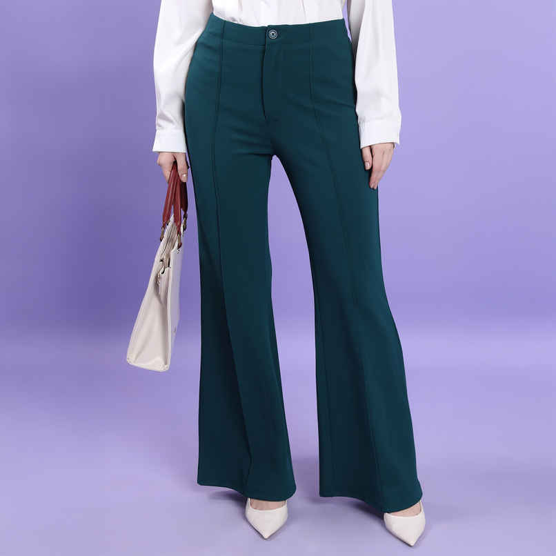 Tokyo Talkies Women's Flared High Rise Bootcut Trouser | Teal - 34