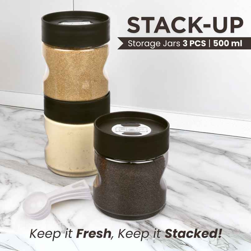 Flair Plastic Stackup Pet Jar Set Of 3 Pcs 500 ml (Brown), Transparent Flair Plastic Stackup Pet Jar Set Of 3 Pcs 500 ml (Brown), Transparent