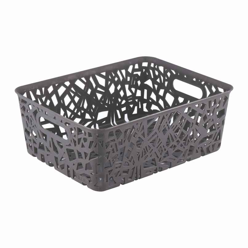 Flair Zig Zag Plastic Multi Purpose Storage Basket, 1 pc - M, Gray