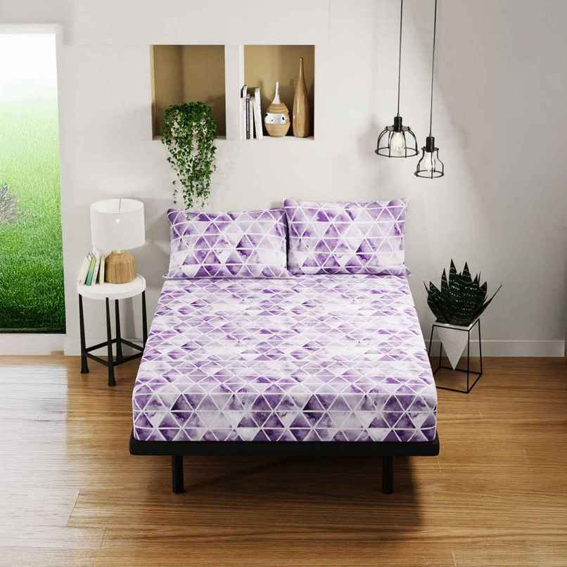 Bianca 100% Pure Cotton Double Bedsheet With 2 Pillow Covers 3pc set | Platinum Geometric - Lilac Bianca 100% Pure Cotton Double Bedsheet With 2 Pillow Covers 3pc set | Platinum Geometric - Lilac
