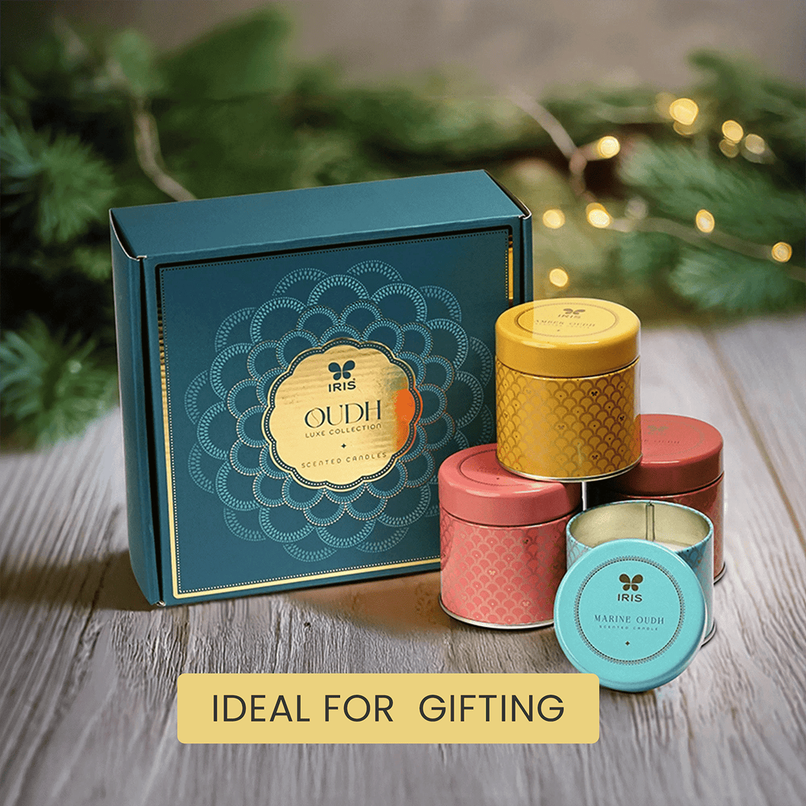 IRIS Oudh Aroma Tin Candles Luxe Collection | Assorted Gift Set IRIS Oudh Aroma Tin Candles Luxe Collection | Assorted Gift Set