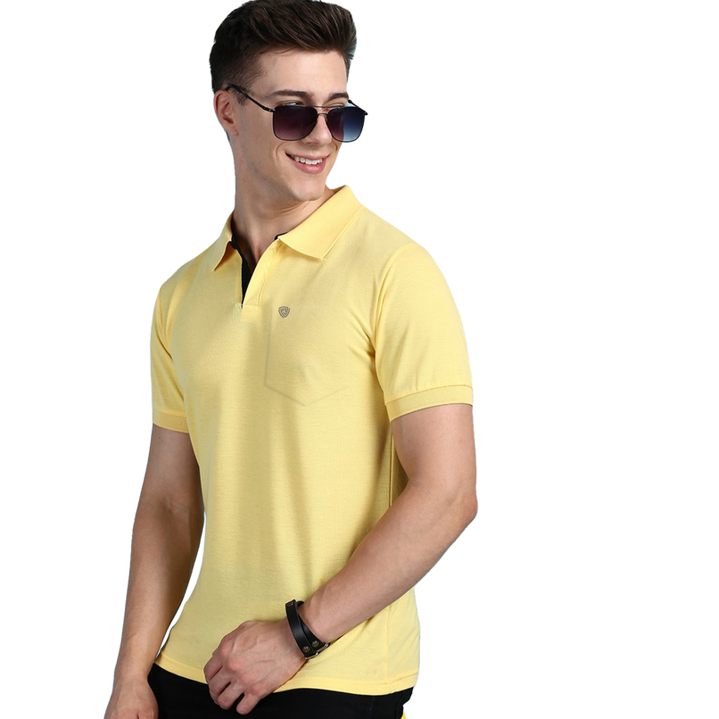 Lux Cozi Men's Solid Cotton Polo T-shirt with Pocket | Yellow - L