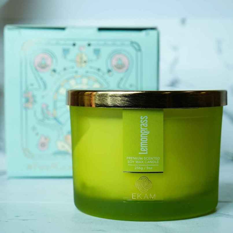 Ekam Lemongrass Scented 3 Wick Soy Candle Ekam Lemongrass Scented 3 Wick Soy Candle