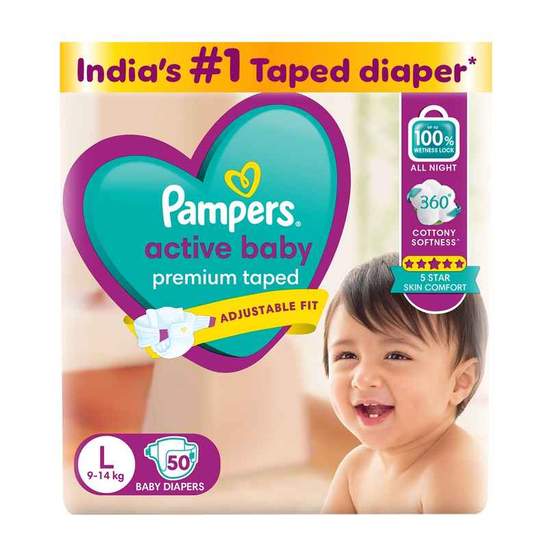 Pampers Active Baby Diapers | Taped Style | L | 50 pcs Pampers Active Baby Diapers | Taped Style | L | 50 pcs