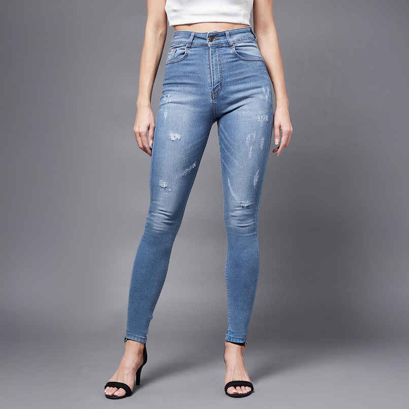 Miss Chase Women Skinny High Rise Mild Distress Regular Stretchable Denim Jeans | Blue | 32
