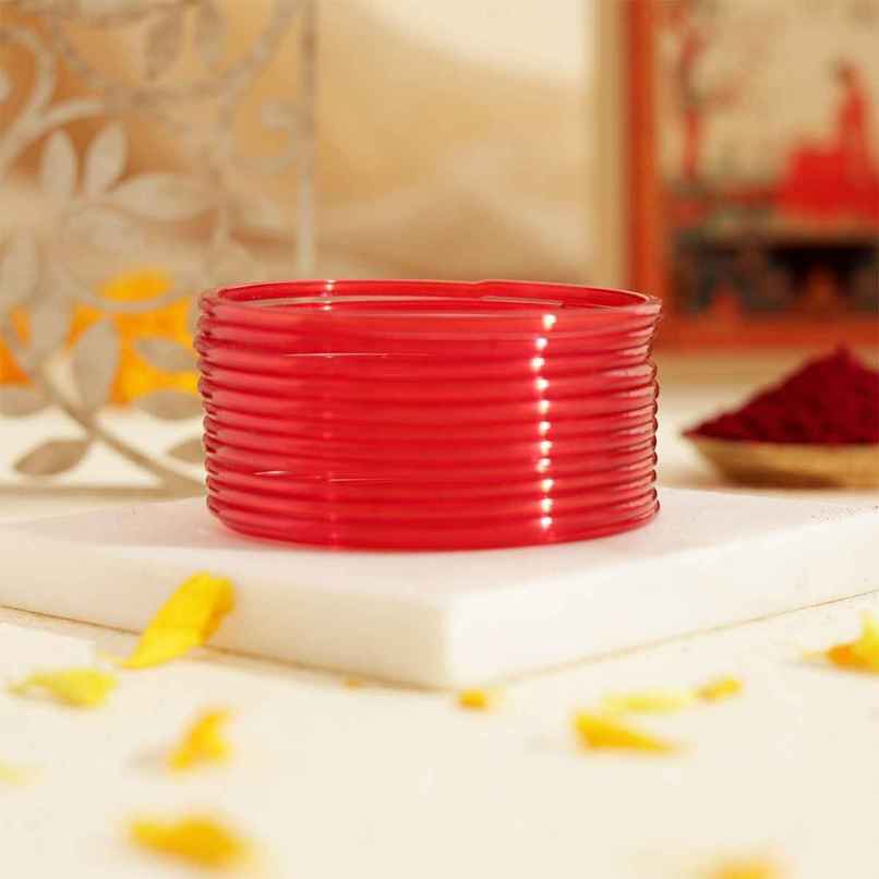 Traditional Glass Bangles - Traditional Festival Jewellery | Red | Size 2.4 | Happy Mail