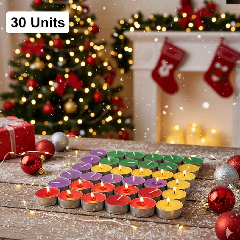Smokeless Wax Tealight Candles | Set Of 30 | For Decorations | Multi Colour | Asian Aura