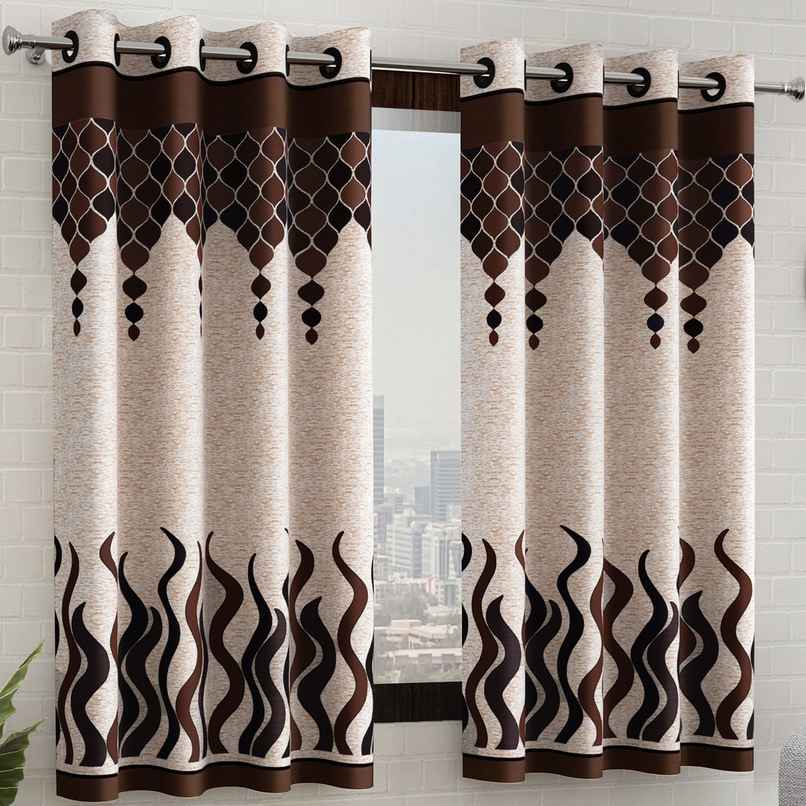 Story@Home 200 GSM Polyester Ethnic 2 Piece Window Curtain | Dark Brown & Beige