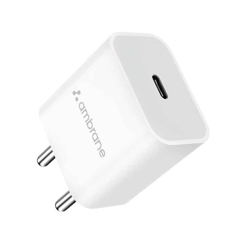Ambrane (Raap M20) 20W Type C Mobile Charger Adapter, Fast Charging for Android, iPhone 14/13,13/12/11/X & Pro, Max Series & Other Type C Enabled Devices, PD Technology, BIS Certified - White