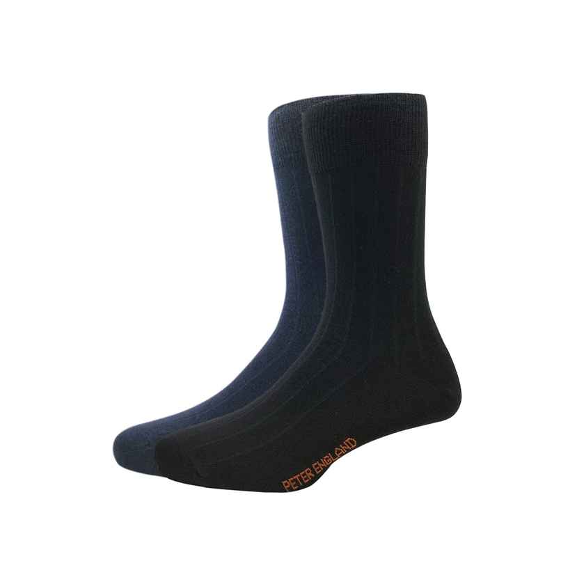 Peter England Men's Solid Wool Socks | Black and Navy - Free Size