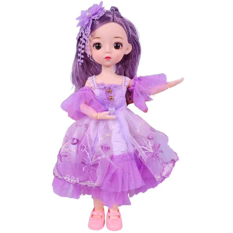 Toyshine Cute Doll with 3D Eyes & Beautiful Wedding Dress | With Movable Joints | 12 Inch | Purple