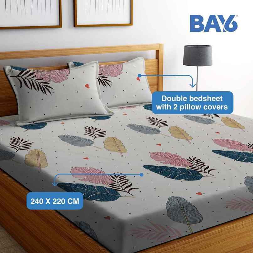 BAY6 120 GSM Leafy Print Double Bedsheet | With 2 Pillow Covers | Cream | 87 x 94 in BAY6 120 GSM Leafy Print Double Bedsheet | With 2 Pillow Covers | Cream | 87 x 94 in