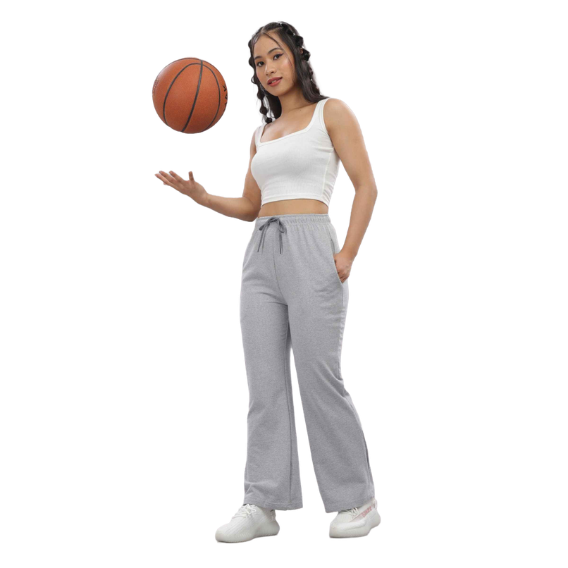 Springman Women's Solid Cotton Rich Baggy Track Pant | Grey - S